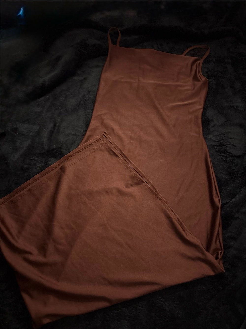SHEIN Brown Maxi Slip Dress with Spaghetti Straps